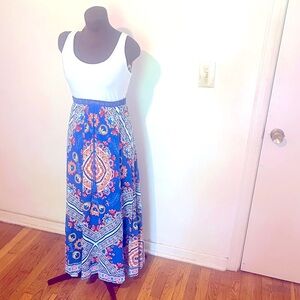 Flying Tomato Women’s Boho Indigo Blue & Orange Maxi Skirt Size Small